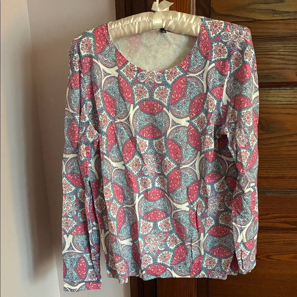 Talbots Pink & Light Blue Long Sleeve Scoop Neck Top